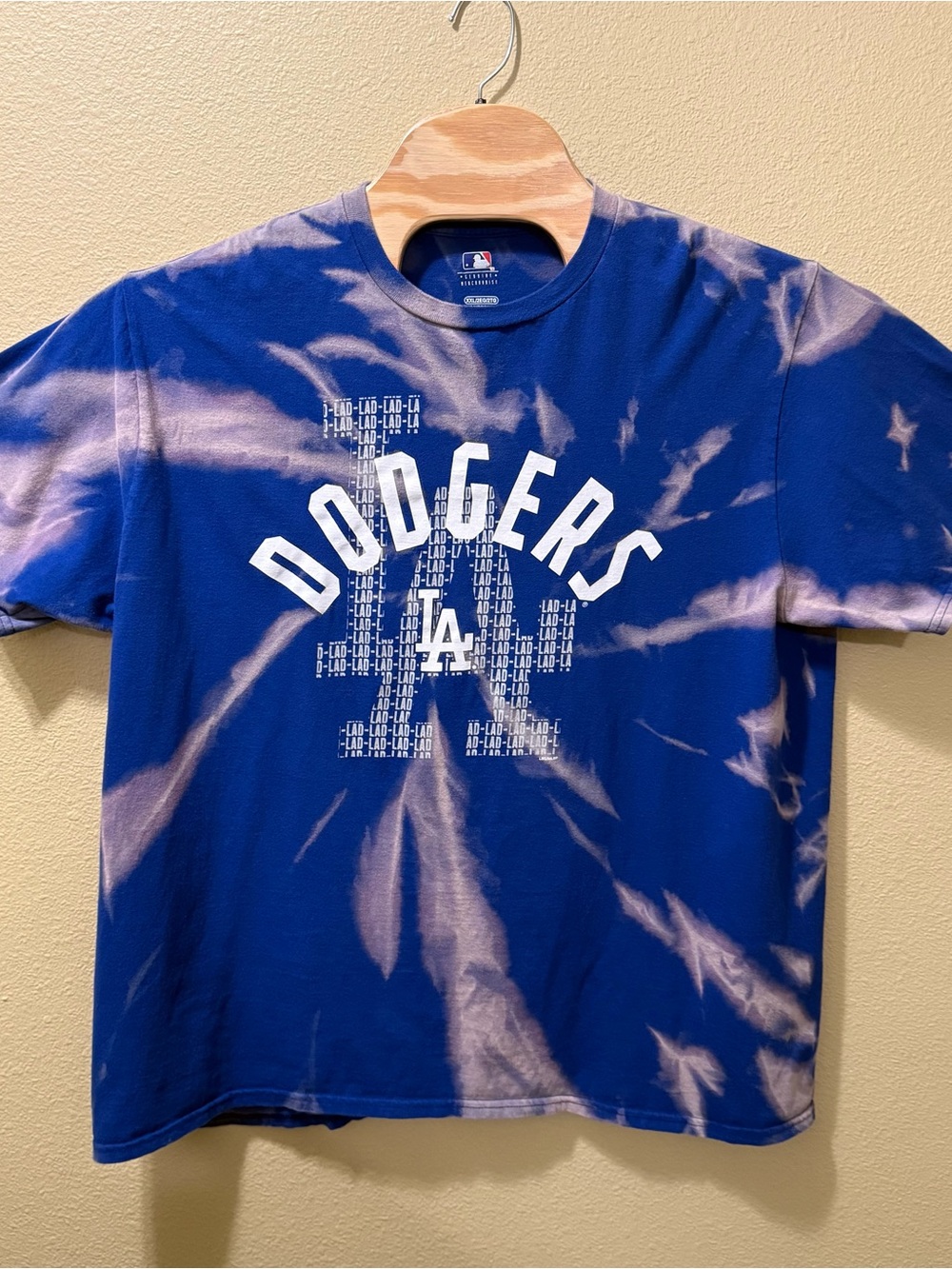 Men’s XXL MLB LA Los Angeles Dodgers Blue LAD Bleached Upcycled Tie Dye Shirt